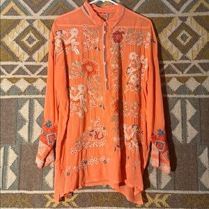 Johnny Was embroidered “Adrian Tunic” in coral quartz. New with tags.